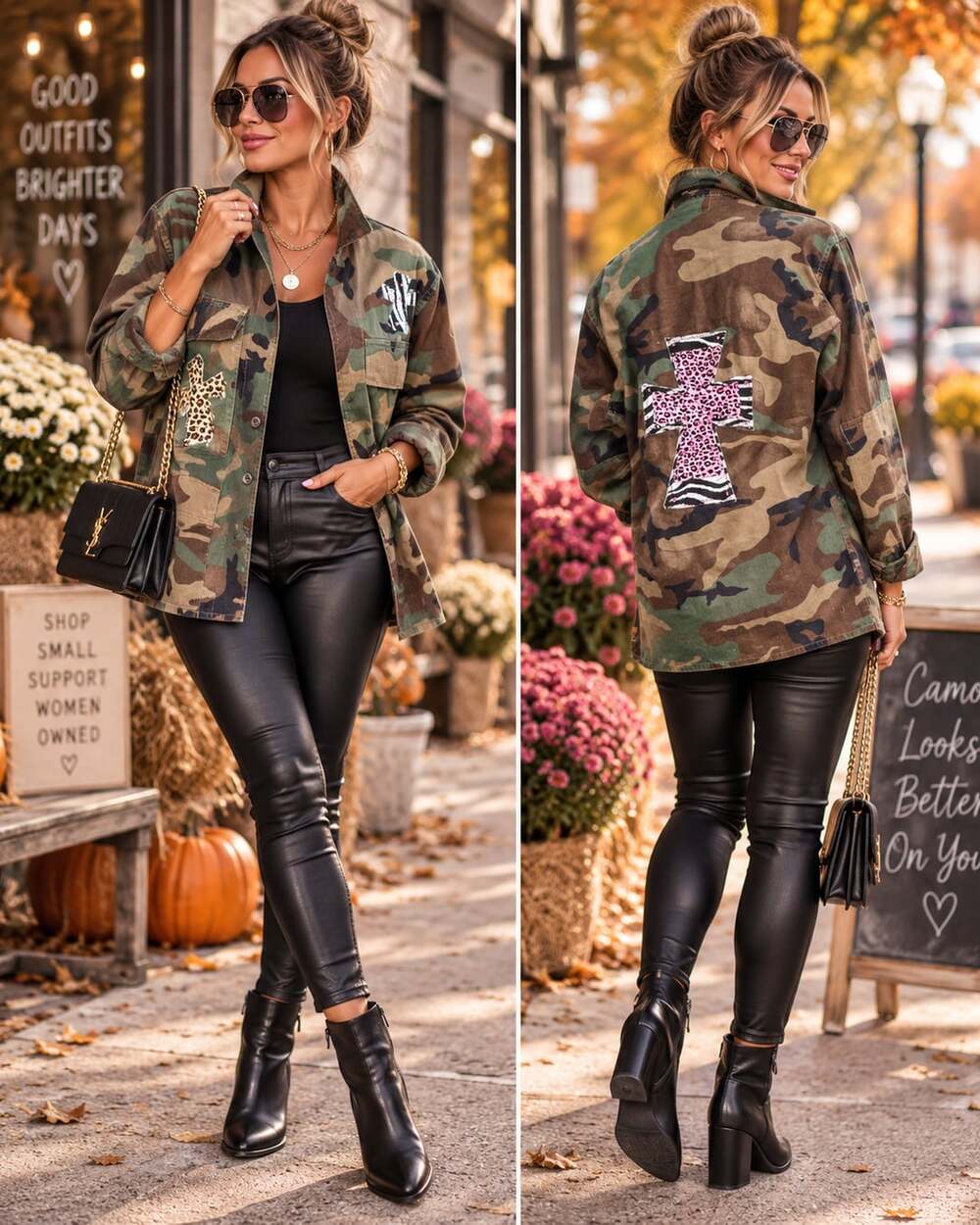 Small Jacket Vintage Camouflage  Custom Rhinestone Cross Appliques